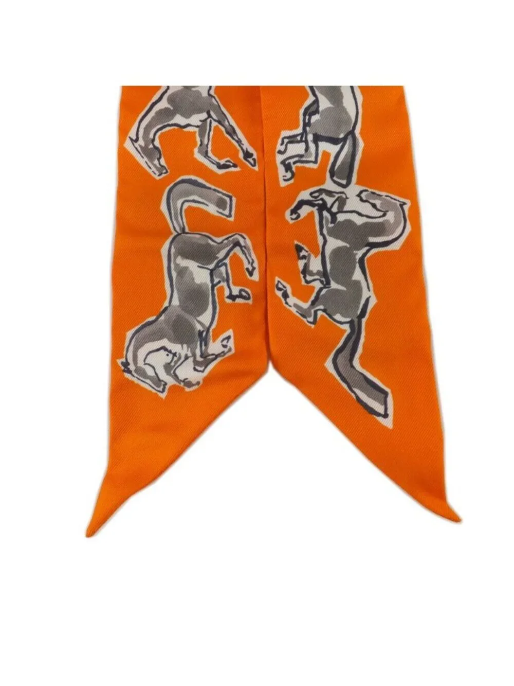 Hermes Heaven Twilly Chevaux en Liberte Horse of Freedom Orange Gray 14 Scarf - Picture 4 of 9
